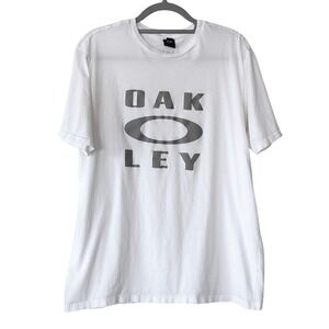 Oakley T-Shirt Mens XL White Gray Logo Short Sleeve Tee Regular Fit Top